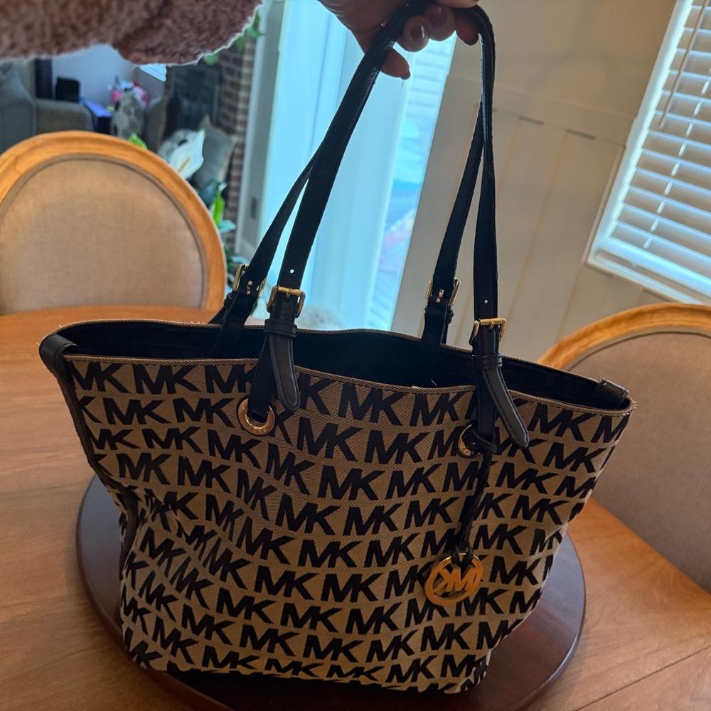 Michael Kors Black and Cream Logo Tote